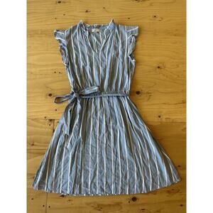 LOFT Outlet V-Neck Dress Womens Small Flutter Sleeve Blue Ivory Stipes